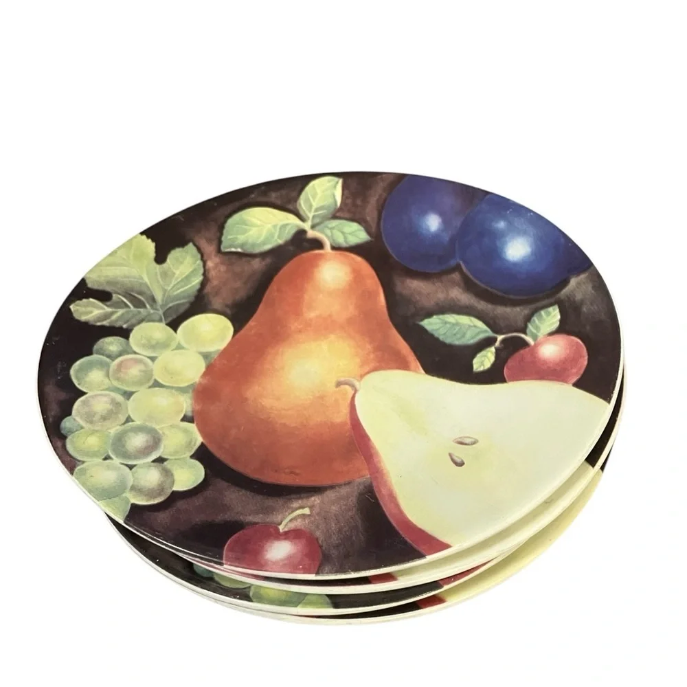 4 Sakura Fruit Design Ceramic Sslad Plates 7 1/2 Circumference